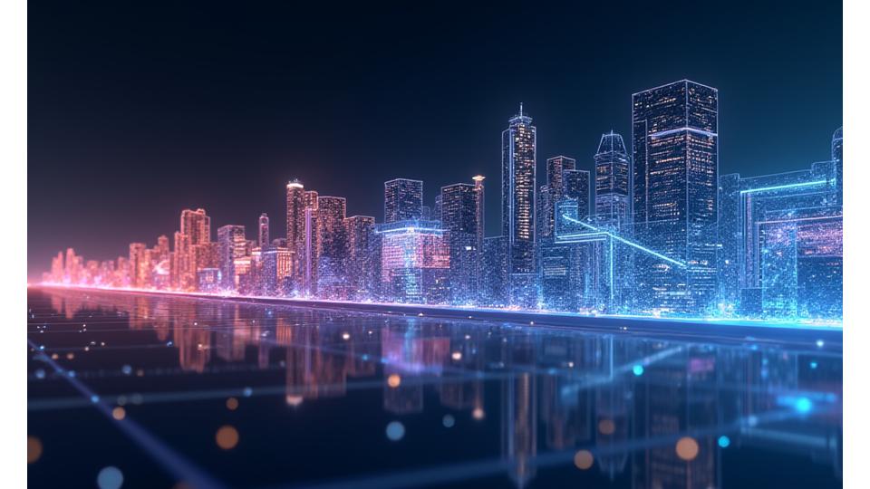 Illustration d'un pipeline de recherche et développement avec des icônes représentant l'IA générative, le federated learning et les technologies futures de Santé Lumina.