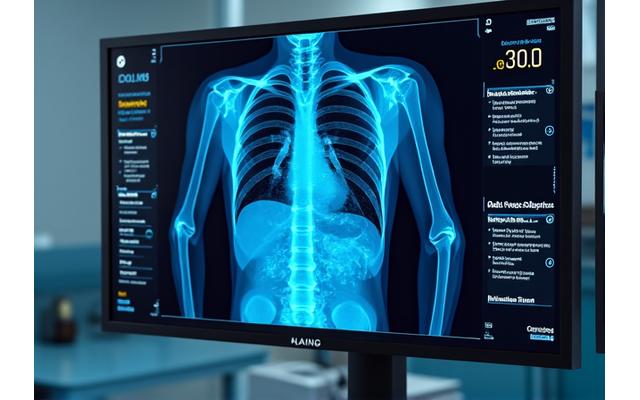Interface de démonstration de l'analyse automatisée d'une radiographie avec détections et timer de 30 secondes