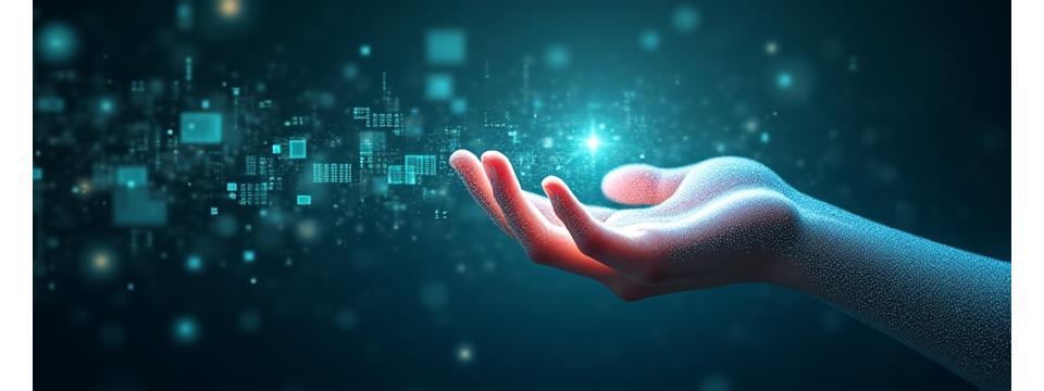 Une main abstraite et lumineuse interagissant avec un flux de données numériques flottantes et sécurisées, symbolisant le contrôle de l'utilisateur sur ses données personnelles et ses droits GDPR, avec des couleurs dominantes de bleu et de vert lime.