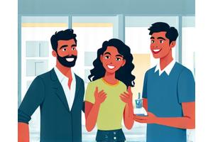Illustration d'une équipe de professionnels souriants et actifs, symbolisant la vitalité en entreprise