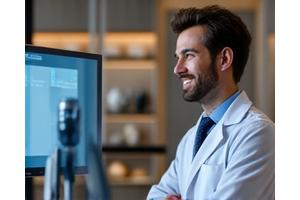 Médecin généraliste souriant en téléconsultation