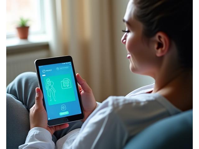 Illustration d'un patient utilisant une tablette pour une consultation de télémédecine avec une interface conviviale